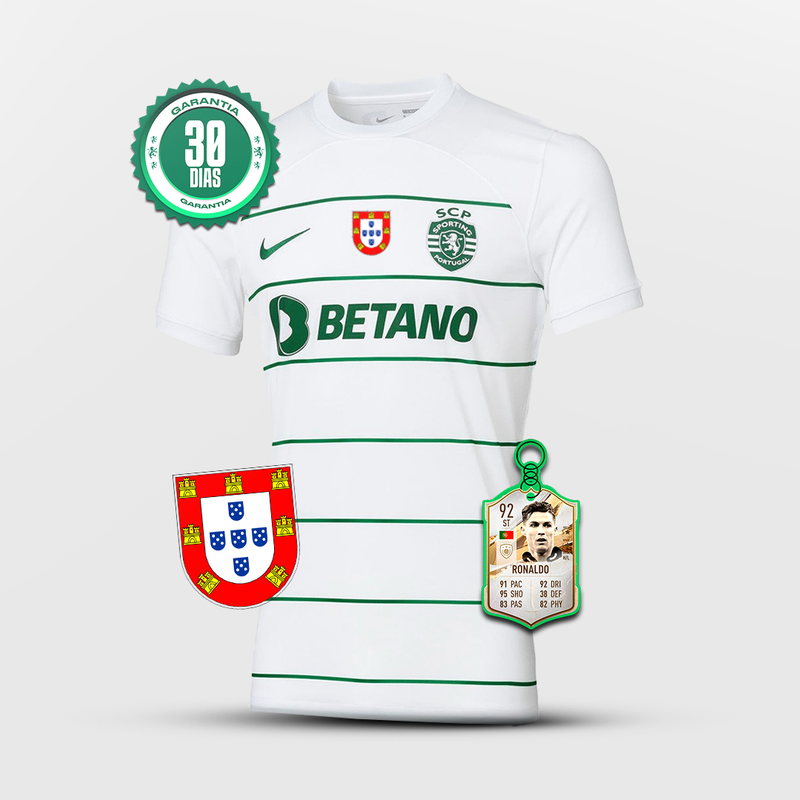 Camisola SCP Away 2023/24 - Branca e Verde + Badge Quinas 🏆