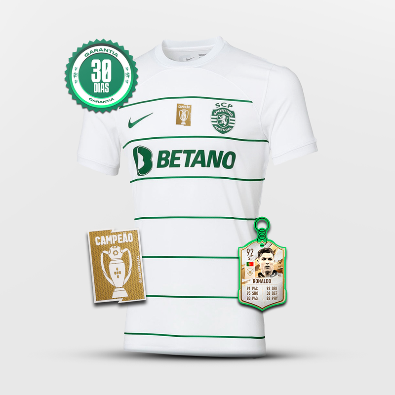 Camisola SCP Away 2023/24 - Branca e Verde + Badge de Campeão Nacional 🏆