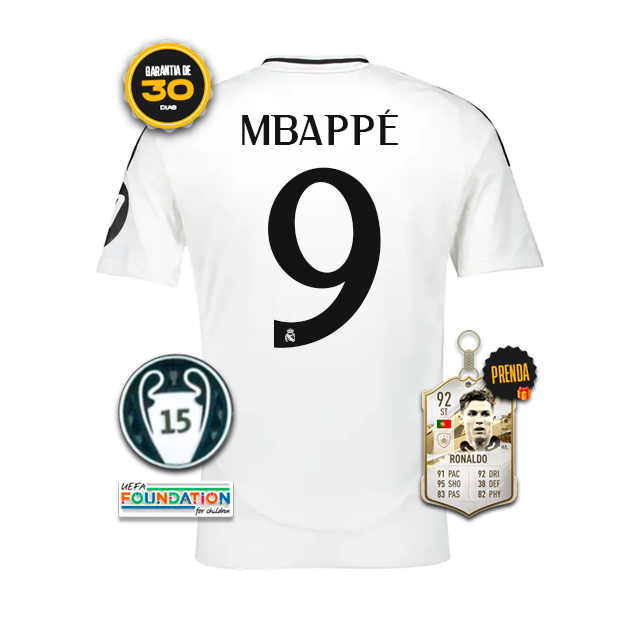 Camisa Real Madrid 2024/25 HOME Branca MBAPPÉ 9 + 5 PRESENTES 🎁