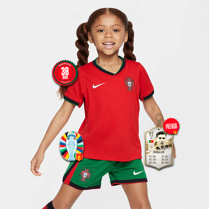 Conjunto Infantil Portugal 2024/25 - Home - Vermelha - Eurocopa