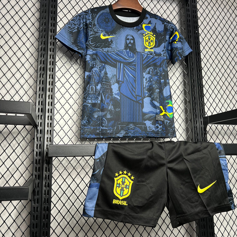 Kit Infantil Seleção Brasileira Cristo Redentor Azul Home + 🎁 5 Presentes