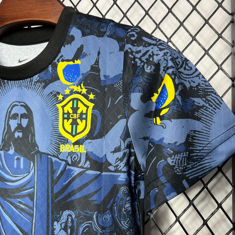 Kit Infantil Seleção Brasileira Cristo Redentor Azul Home + 🎁 5 Presentes