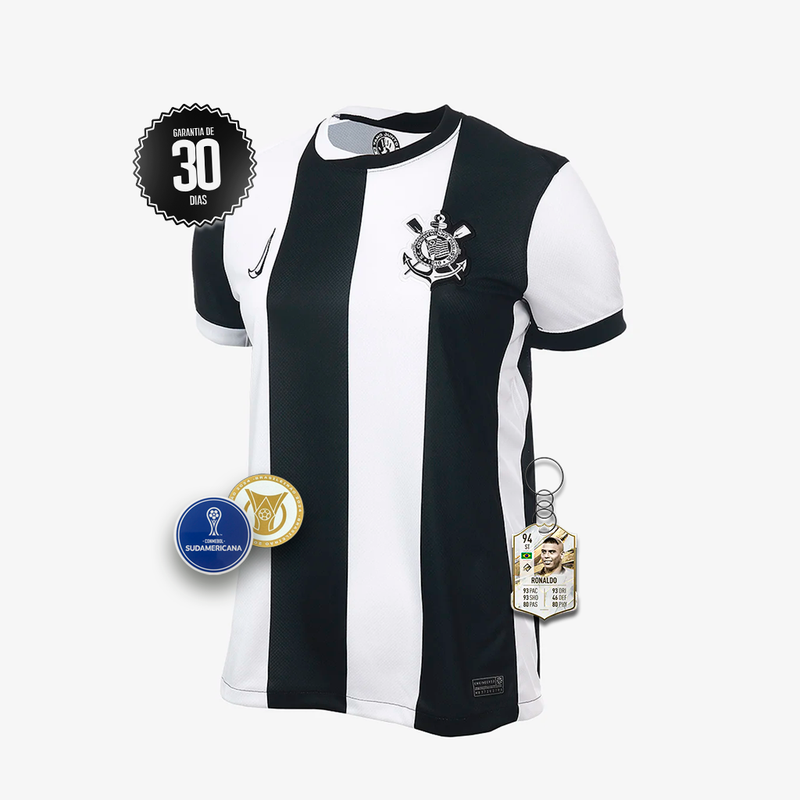 Camisa Feminina Corinthians Terceiro Uniforme Listrado 2024/2025 Branca - Lançamento