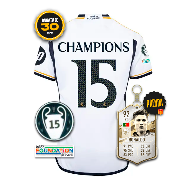 Camisa Real Madrid 2023/24 Champions 15 Edição Especial + 5 PRENDAS 🎁