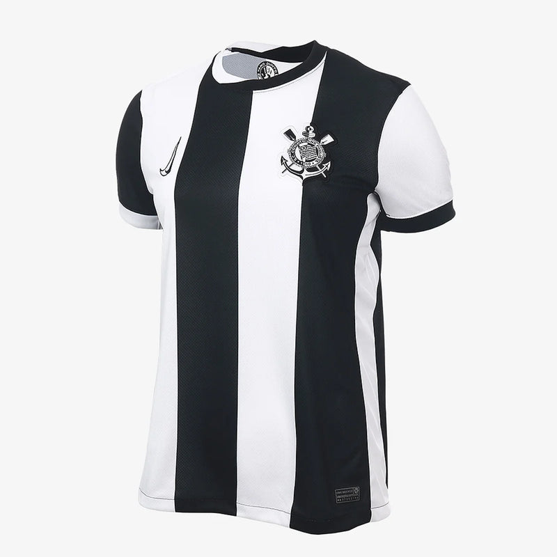 Camisa Feminina Corinthians Terceiro Uniforme Listrado 2024/2025 Branca - Lançamento