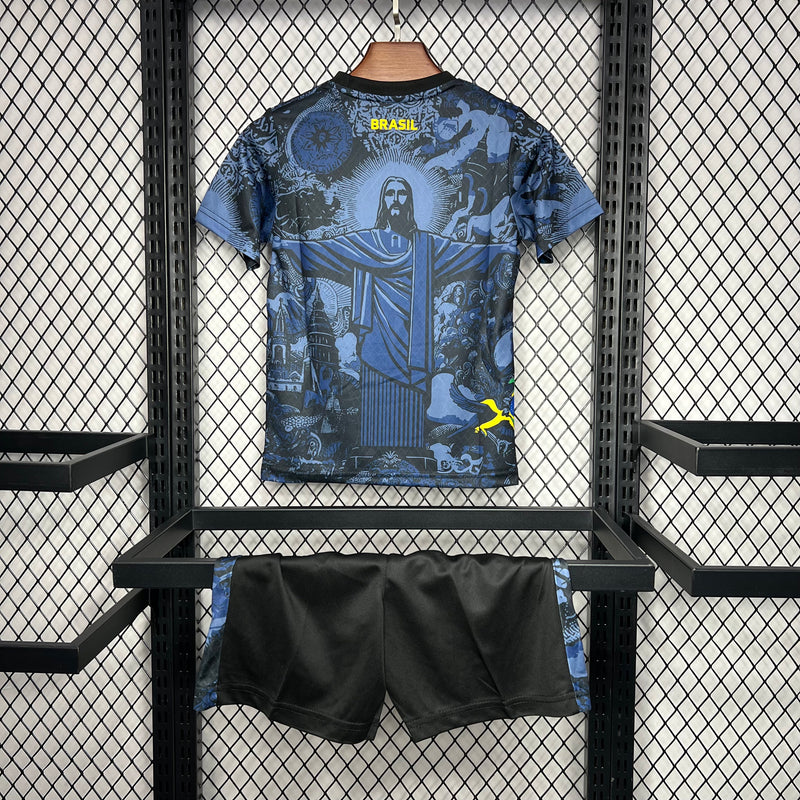 Kit Infantil Seleção Brasileira Cristo Redentor Azul Home + 🎁 5 Presentes